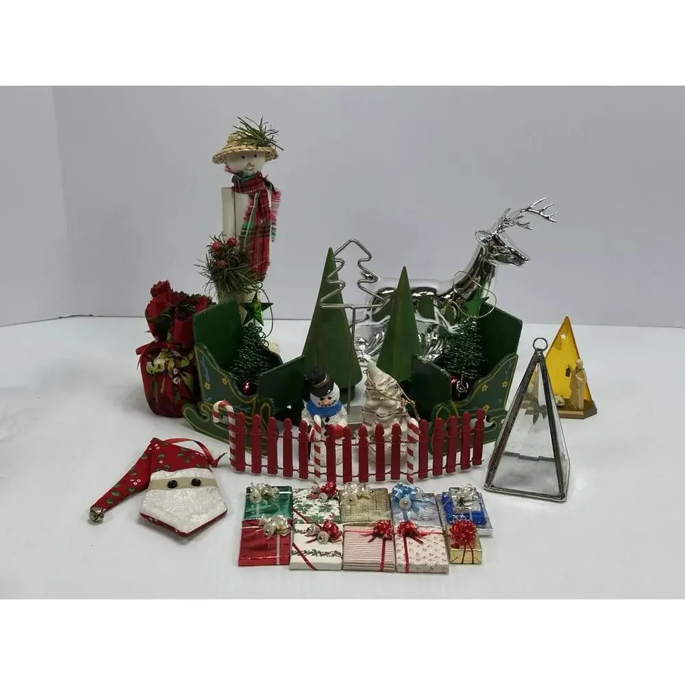 Vintage Mixed Lot Christmas Ornaments Decoration Avon Deer Wrapped Packages Tree